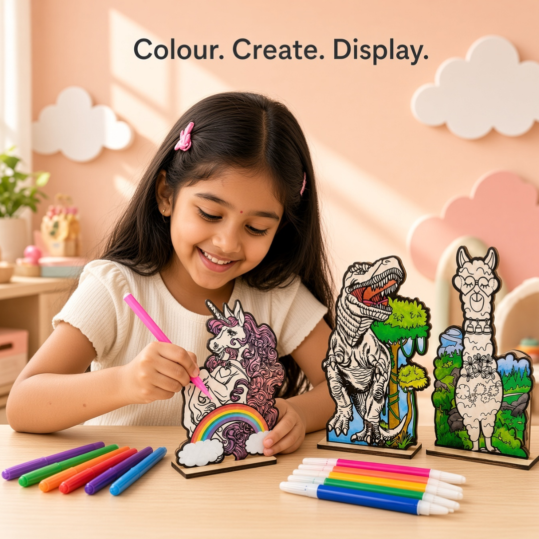 Character Colouring Standee Set | Unicorn, Dinosaur & Llama