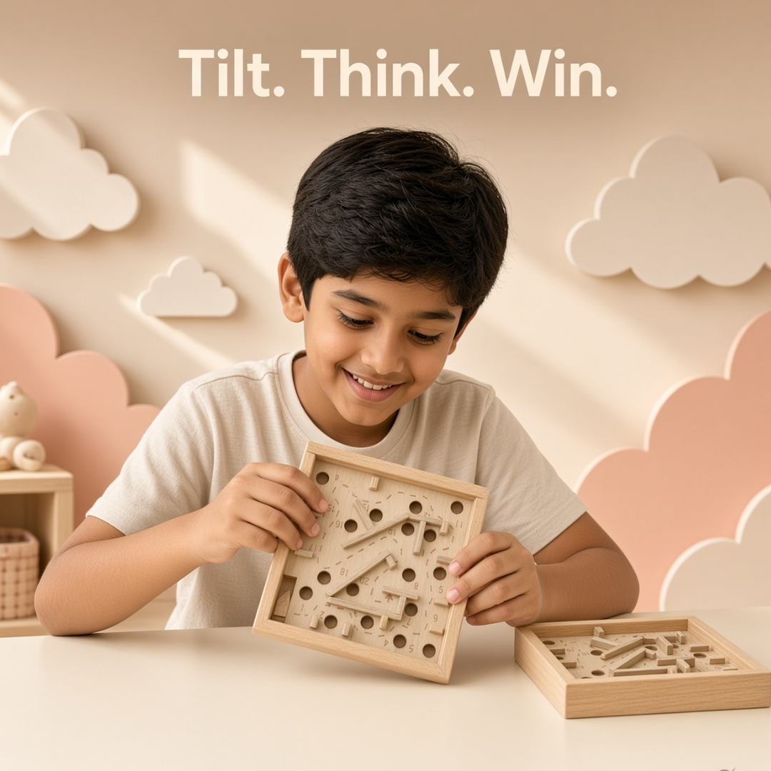 Wooden Tilt Maze Board Game for Kids