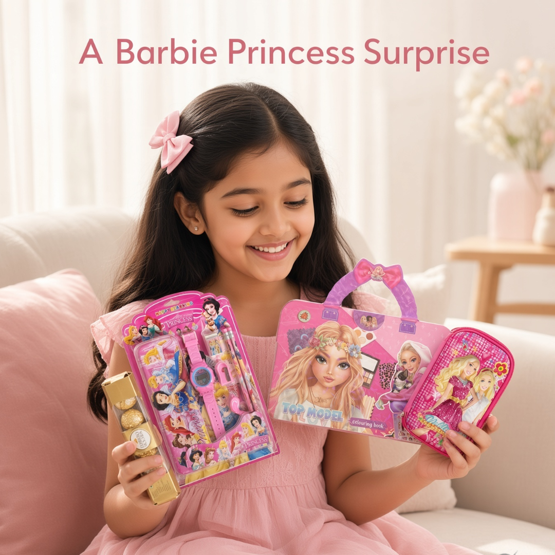 8 in 1 Barbie & Princess Gift Hamper for Girls | Premium Gift Cover Included