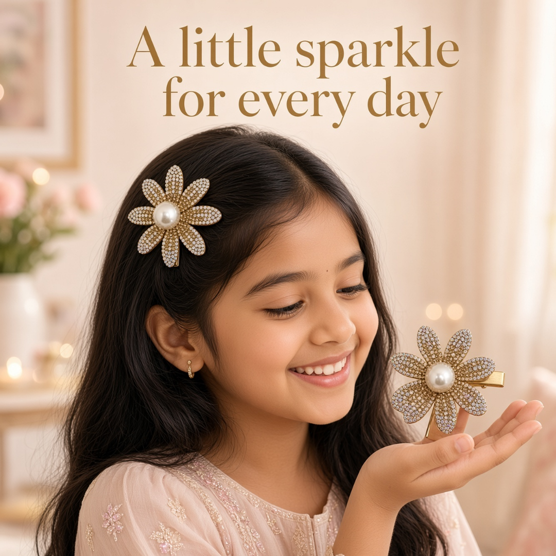 Pearl Flower Hair Clip | Gold-Tone Rhinestone Barrette