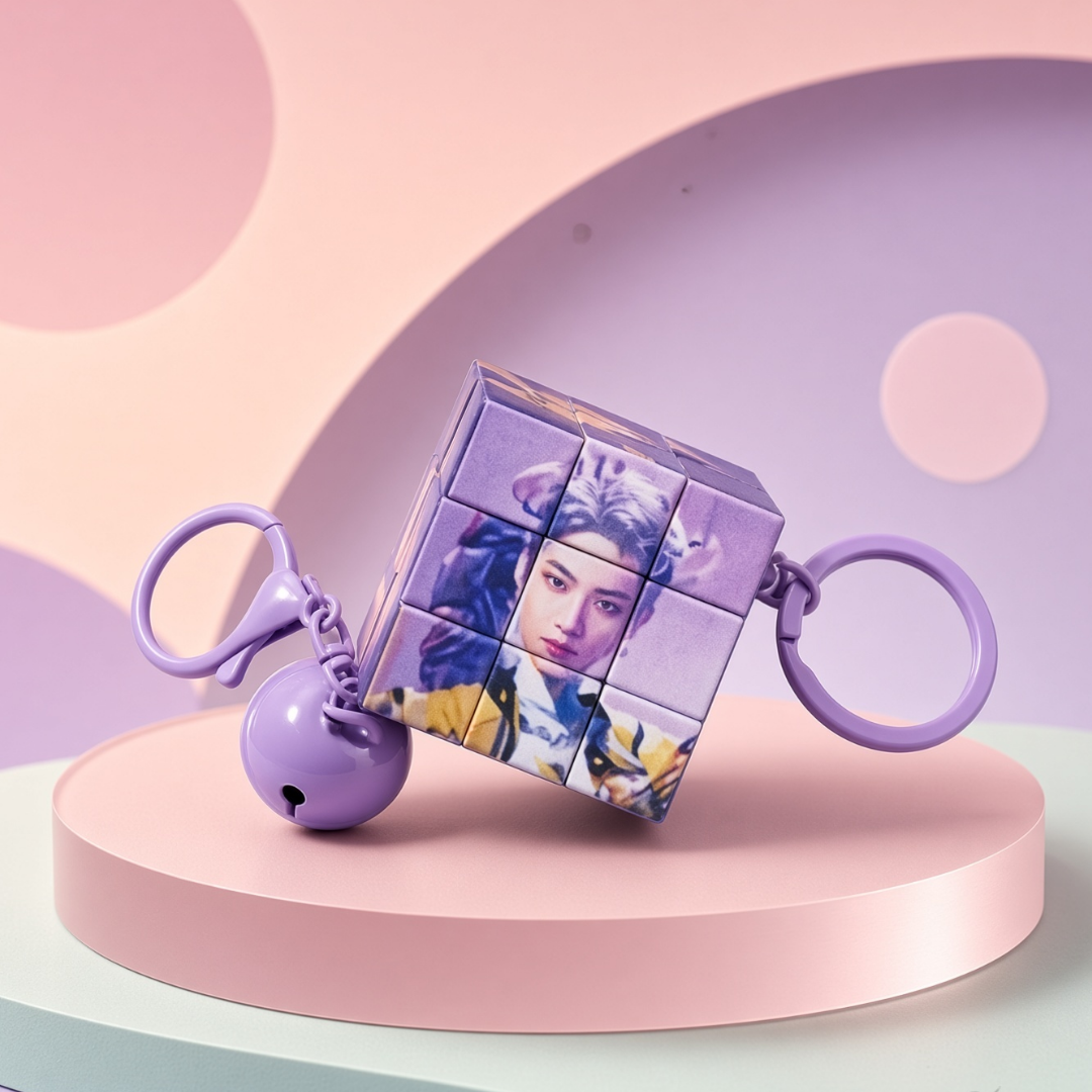 K-POP Character Rubik's Cube Keychain with Bell Charm