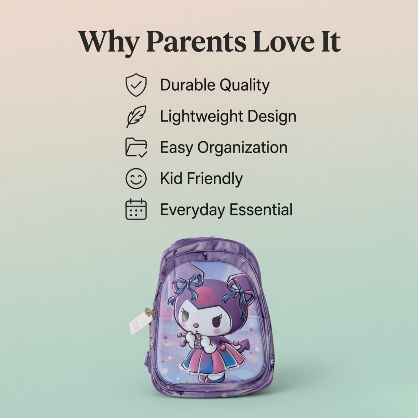 Kuromi Cartoon Kids School Backpack