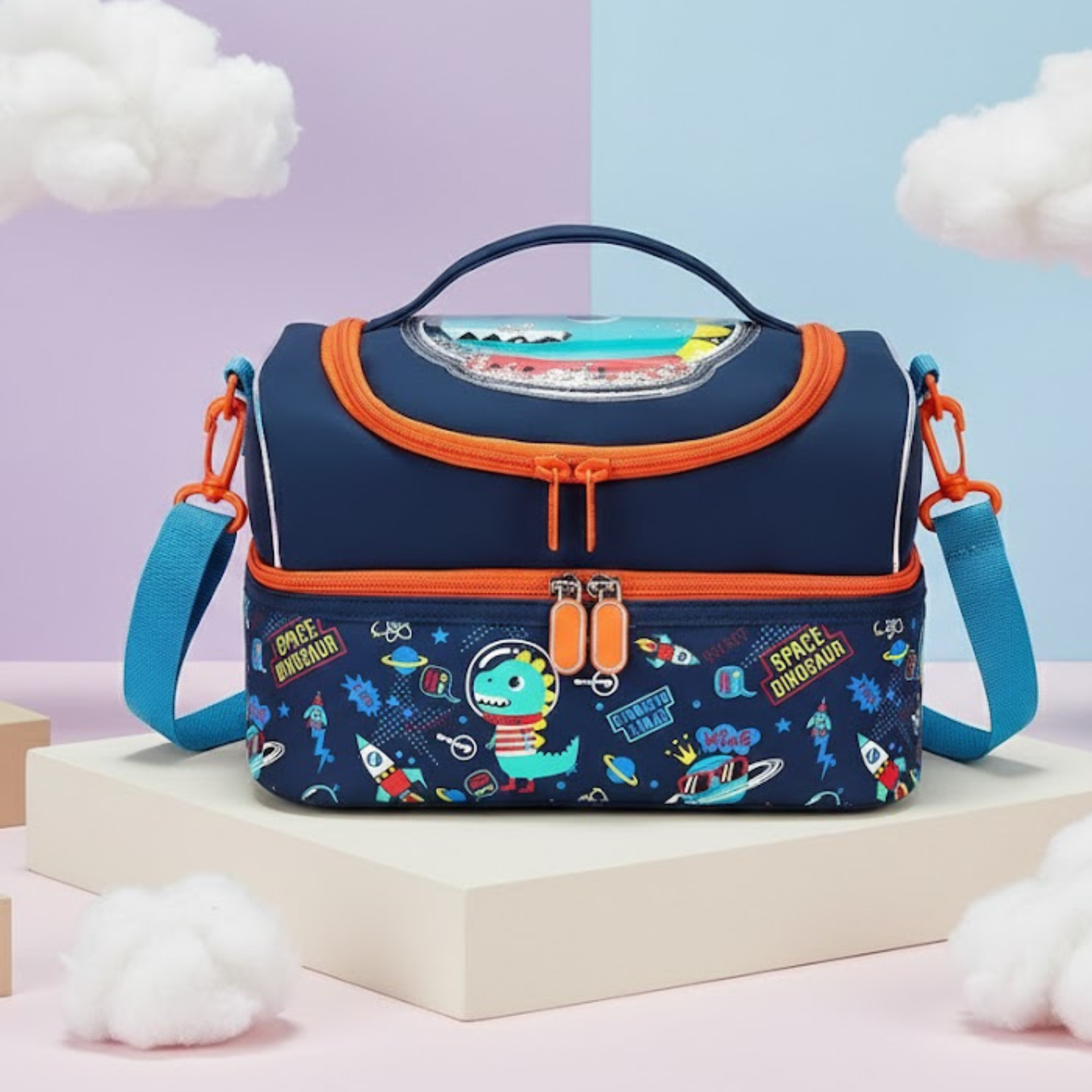 Magical Pink Unicorn & Dino Kids Lunch Bag – Insulated Double Decker School Lunch Bag