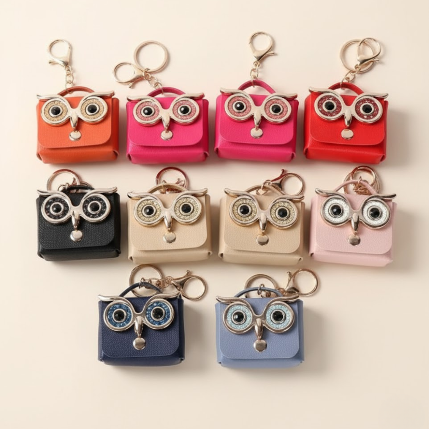 Small colorful owl-shaped mini bag keychains