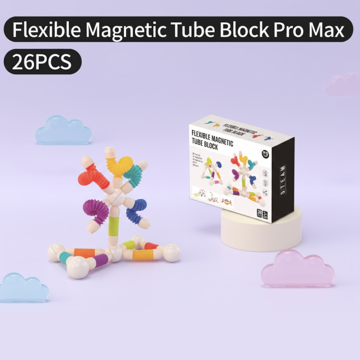 Flexible Magnetic Tube Block Pro Max 26 piece colourful STEM magnetic toy set for kids