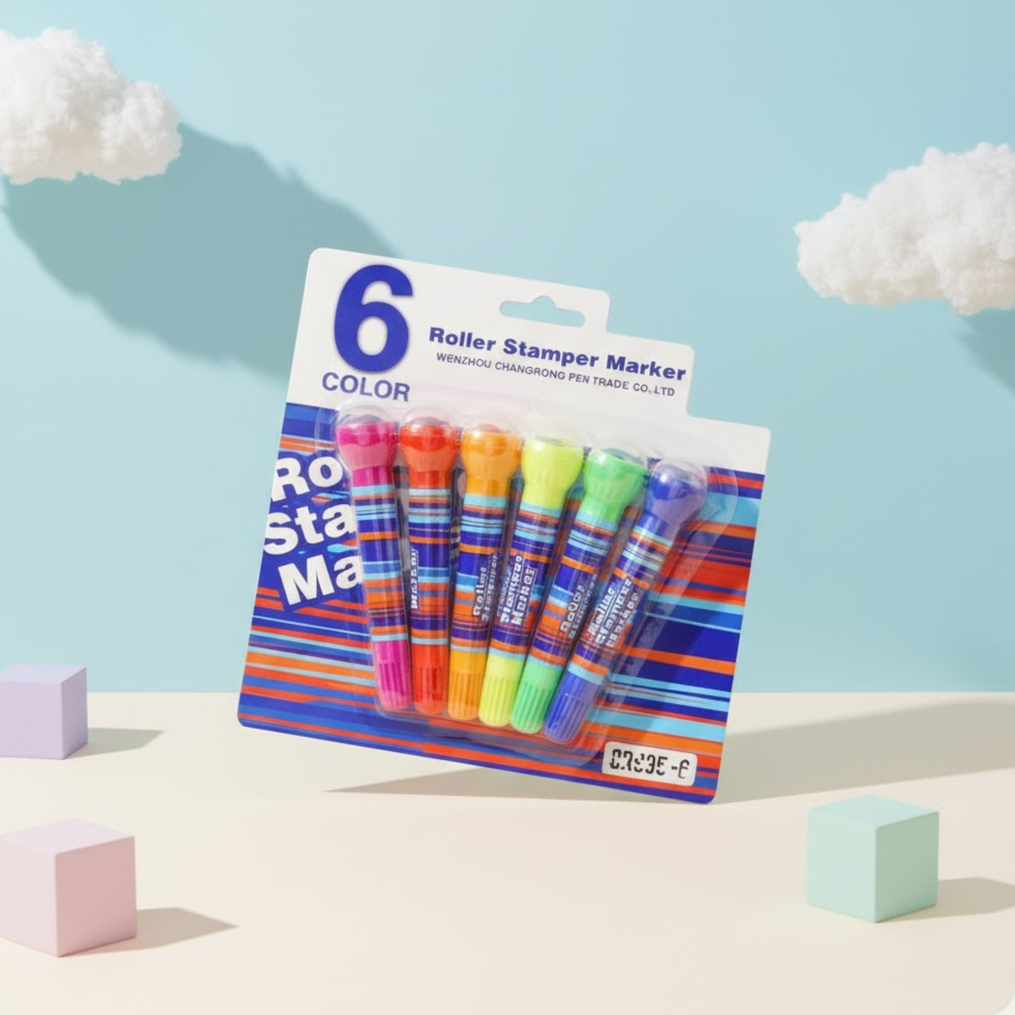 6-color roller stamper marker set for kids, colorful stamping markers for crafts and school art activities