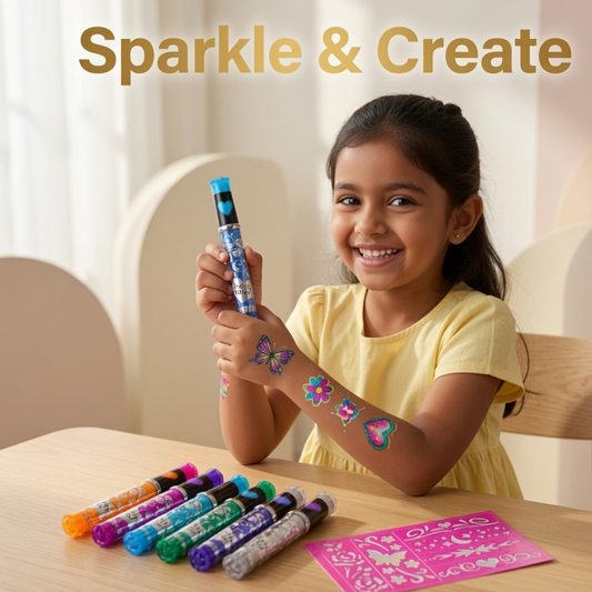Pretty Color Glitter Tattoo Pen Set with Stencils set of 6 Colours
