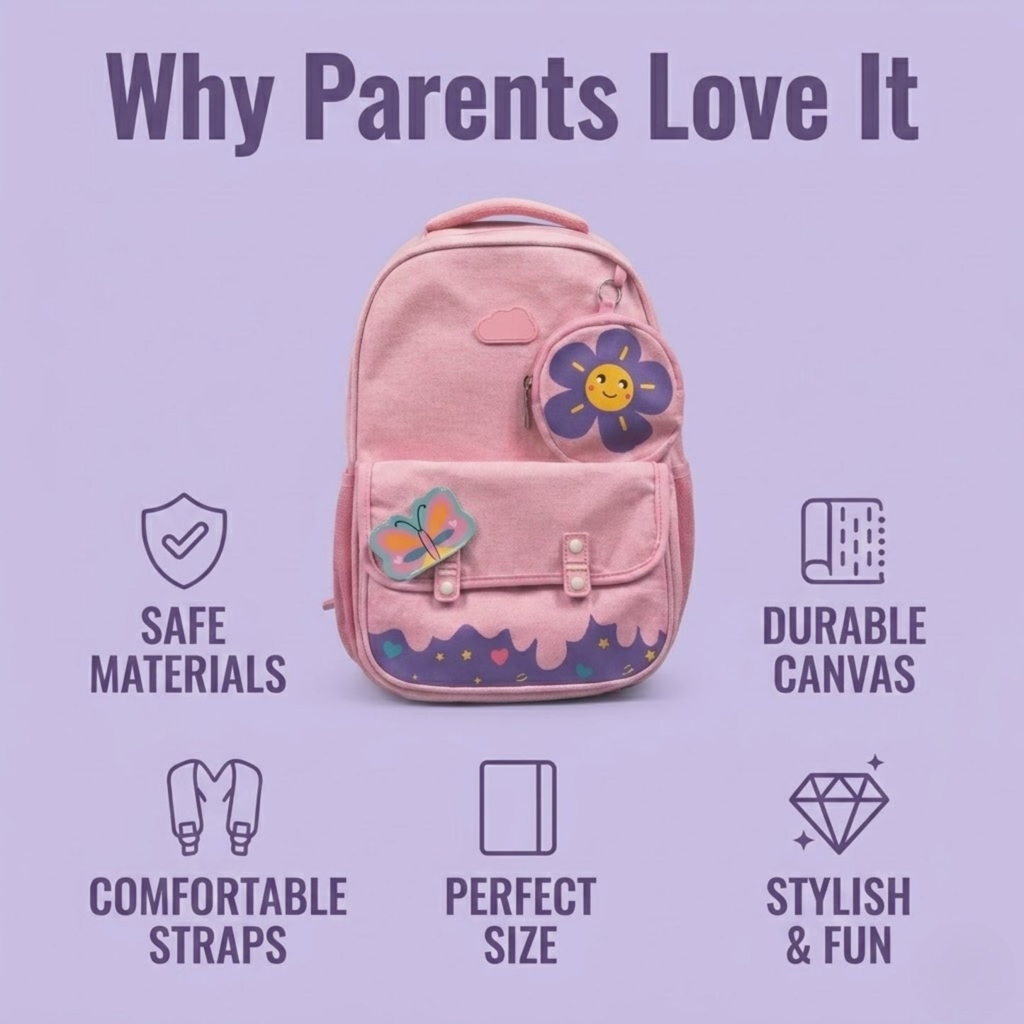 Kids School Backpack with Mini Coin Pouch - rose