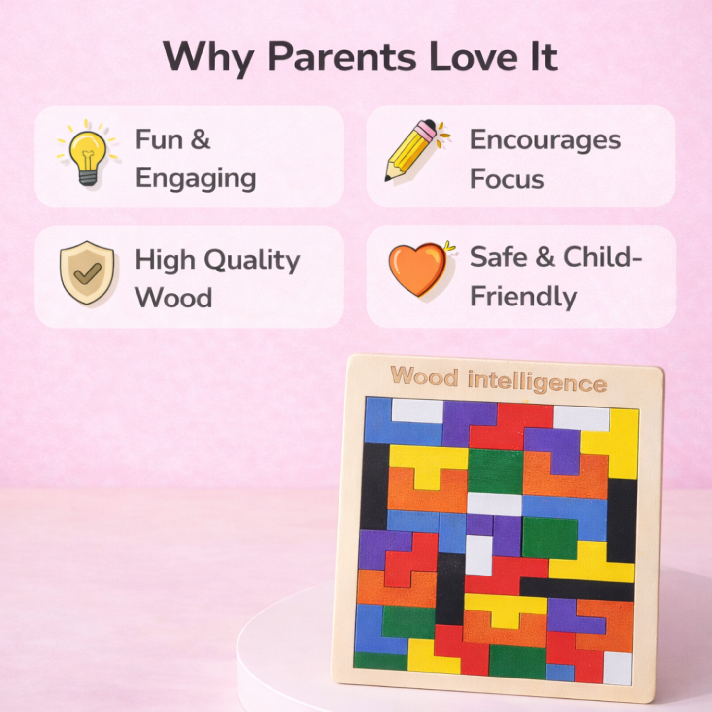 Wood Intelligence Wooden Puzzle Board – Brain Teaser Educational Puzzle for Kids