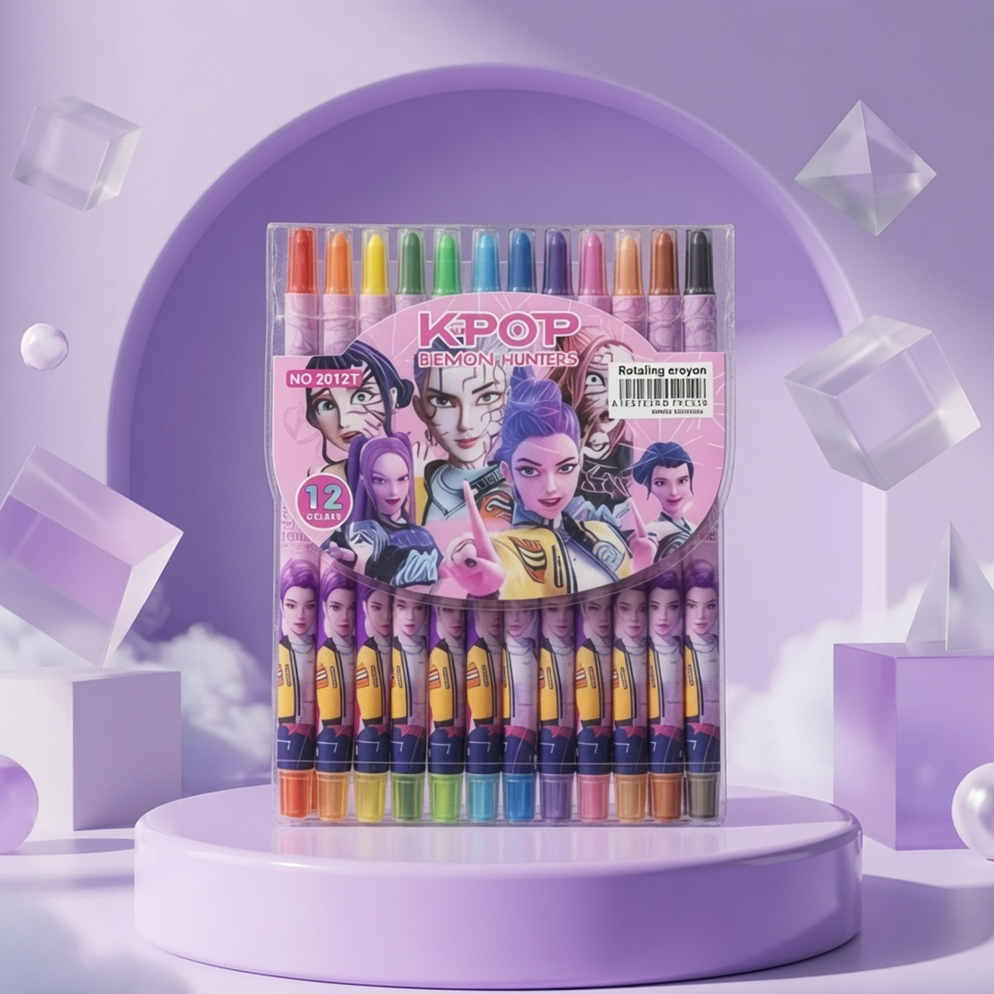 K-Pop Demon Hunters 12 Rotating Crayons Set | Twist-Up Colour Crayons