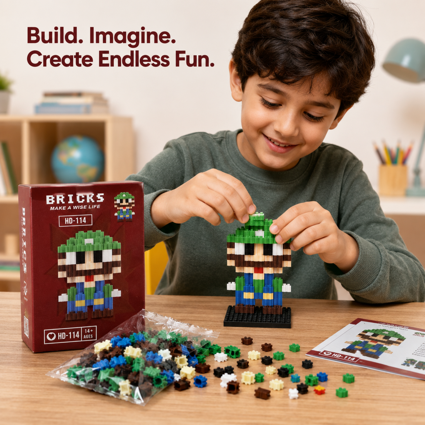 Luigi Super Mario Micro Brick Building Set | Build & Display