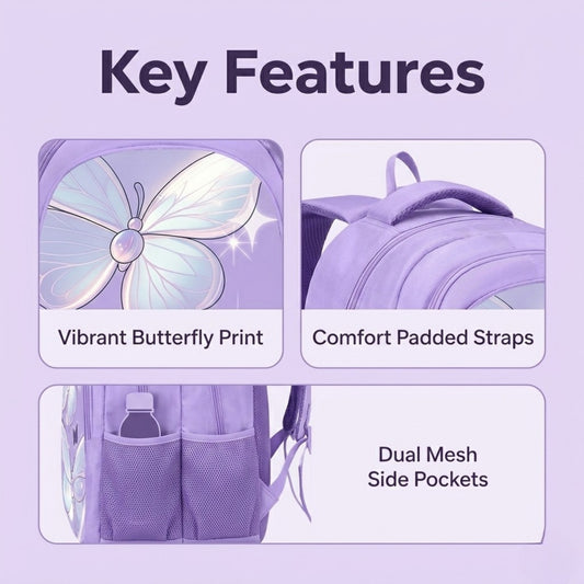18" Stylish and light weight Butterfly School Backpack