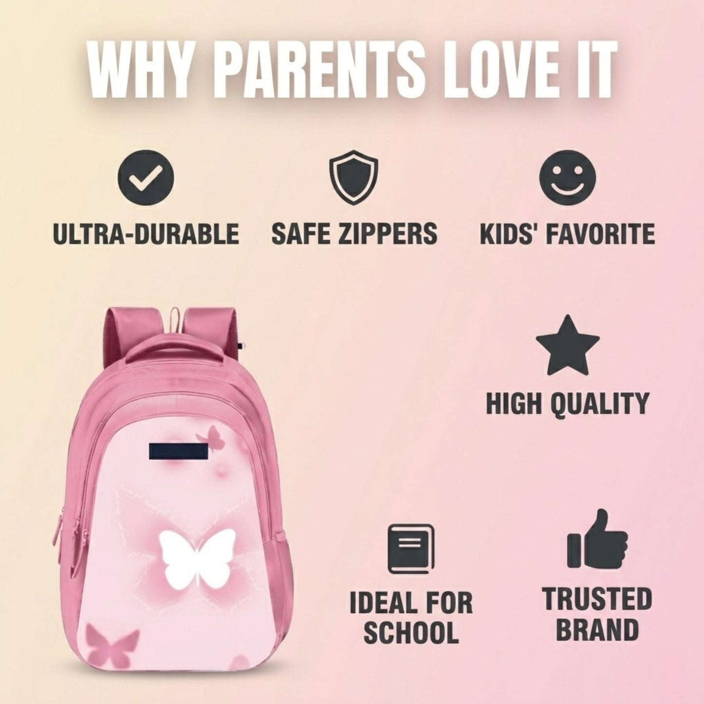 18" Stylish and light weight Butterfly School Backpack