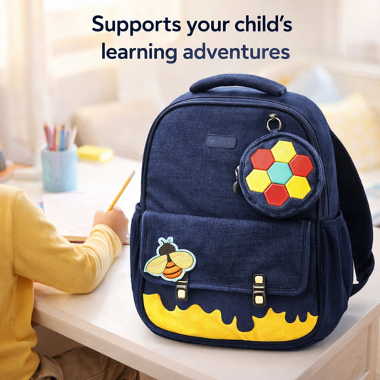 Kids School Backpack with Mini Coin Pouch - Navy blue