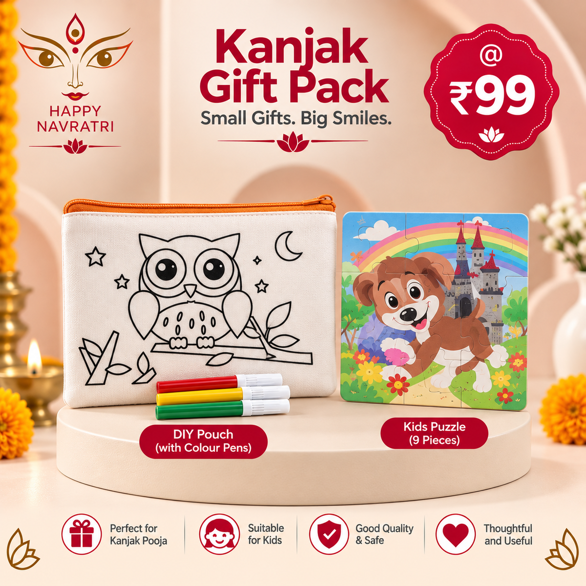Kanjak Gift Pack | DIY Colouring Pouch & 9-Piece Kids Puzzle