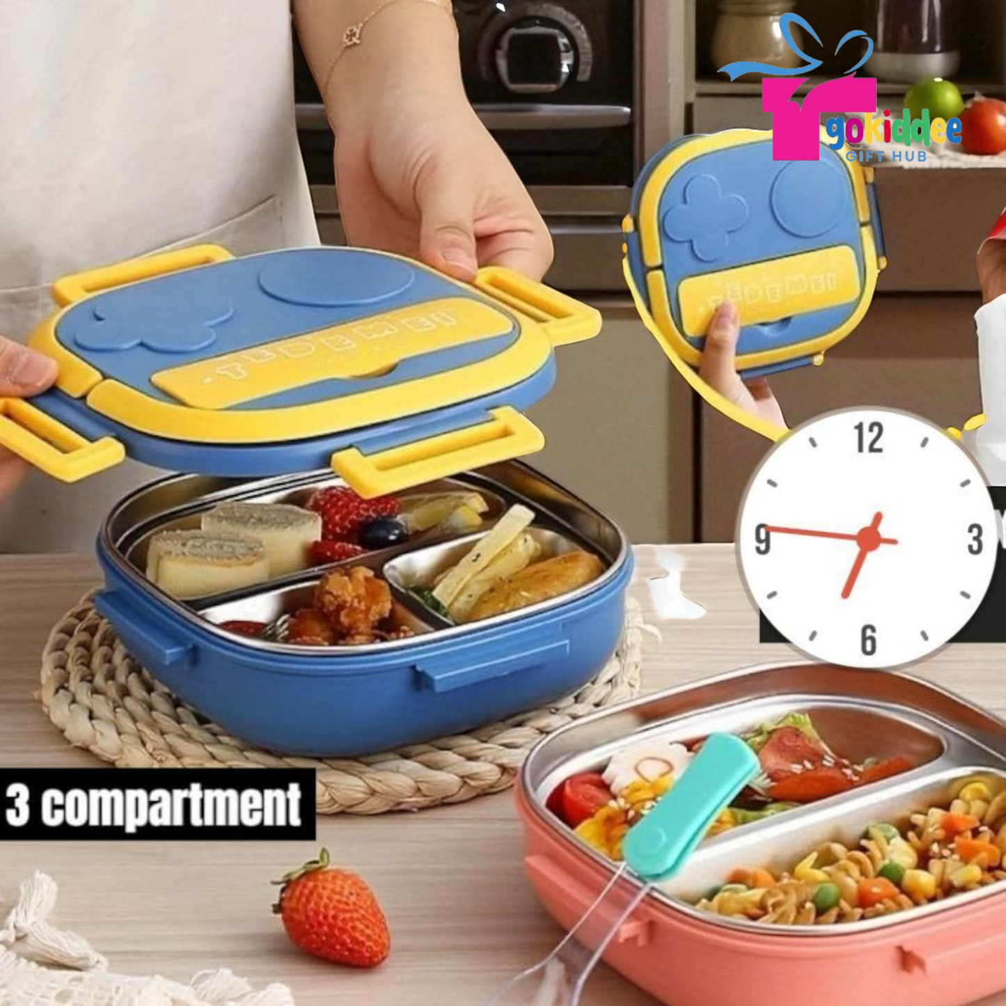 3-Compartment Stainless Steel Lunch Box