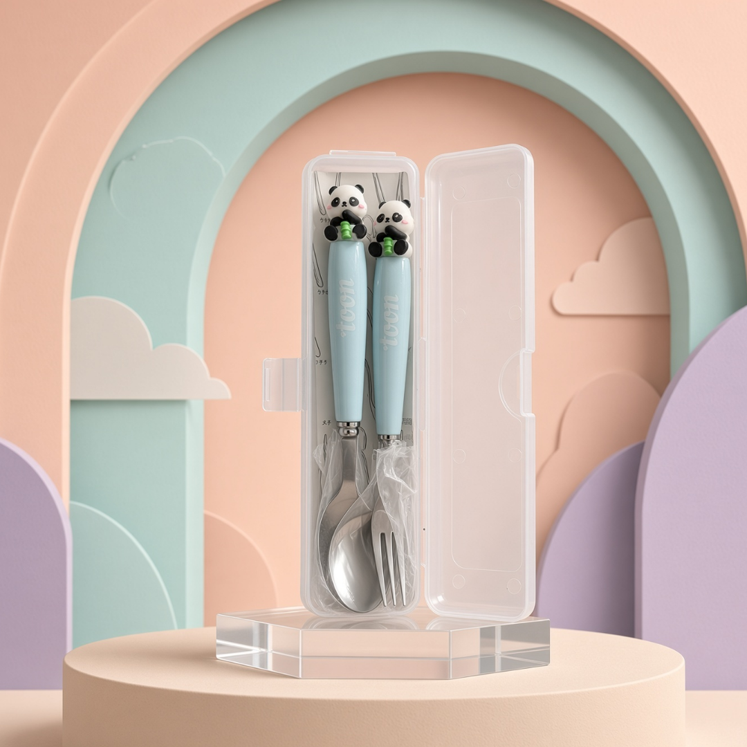 Cartoon Character Spoon & Fork Set | Portable Travel Cutlery