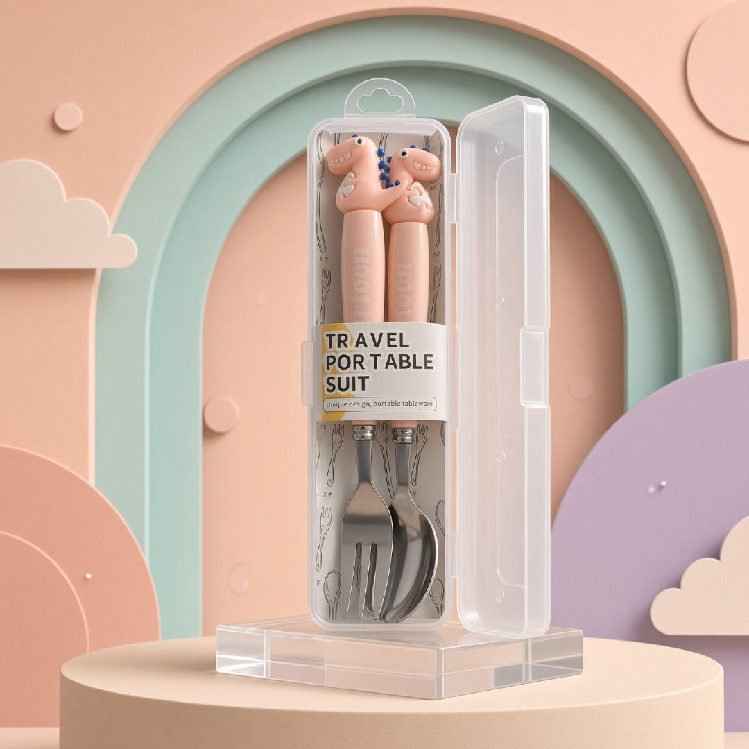 Cartoon Character Spoon & Fork Set | Portable Travel Cutlery