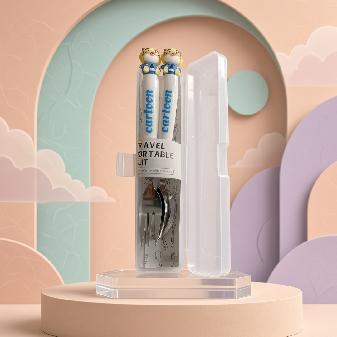 Cartoon Character Spoon & Fork Set | Portable Travel Cutlery