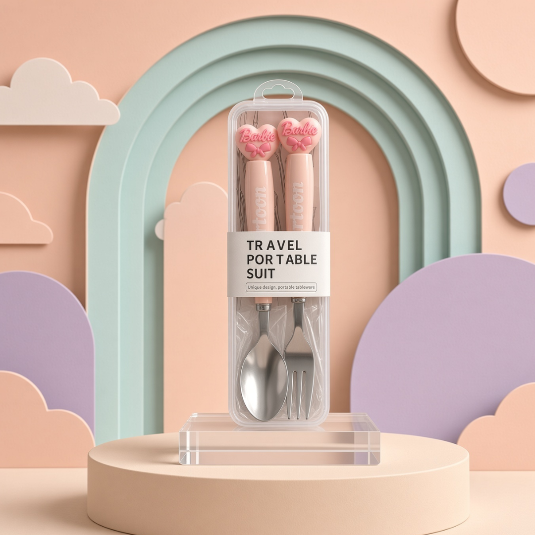 Cartoon Character Spoon & Fork Set | Portable Travel Cutlery