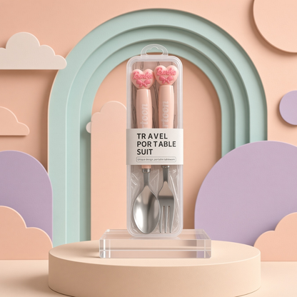 Cartoon Character Spoon & Fork Set | Portable Travel Cutlery