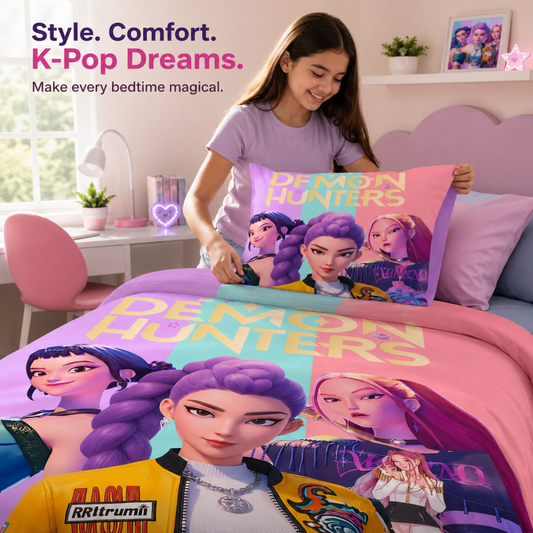 K-POP Demon Hunters Kids Bedsheet with Pillow Cover Set - 60" x90"