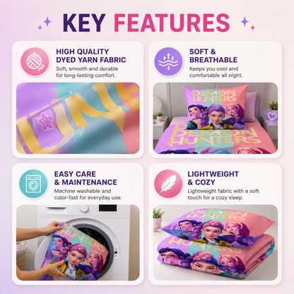 K-POP Demon Hunters Kids Bedsheet with Pillow Cover Set - 60" x90"