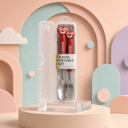 Cartoon Character Spoon & Fork Set | Portable Travel Cutlery