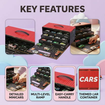 48-Piece Die-Cast Car Parking Garage Play Set  with Multi-Level Storage Container