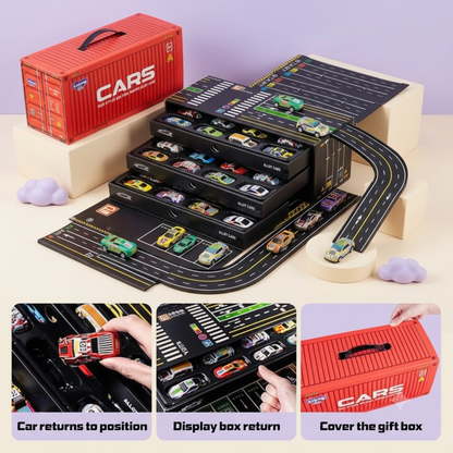 48-Piece Die-Cast Car Parking Garage Play Set  with Multi-Level Storage Container