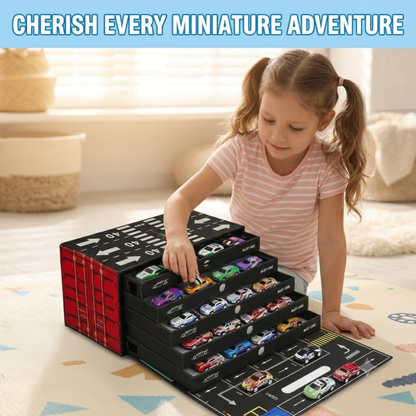 48-Piece Die-Cast Car Parking Garage Play Set  with Multi-Level Storage Container