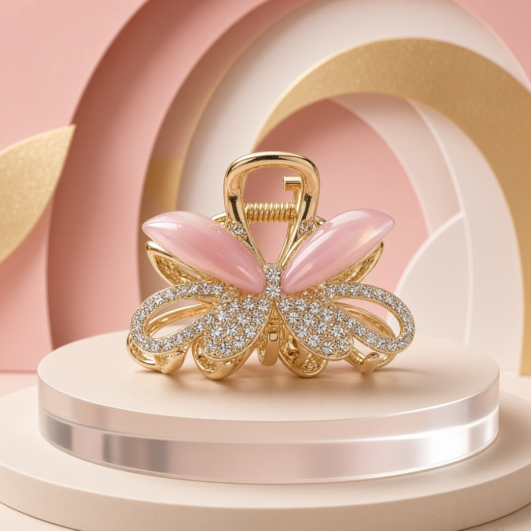 Pink Butterfly Hair Claw Clip with Sparkling Details