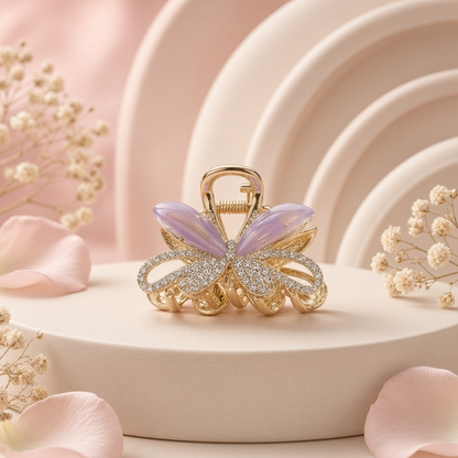 Pink Butterfly Hair Claw Clip with Sparkling Details
