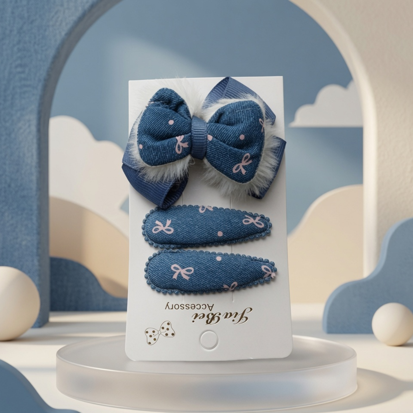 Denim Bow Hair Clip Set for Girls | 3-Piece Bow & Snap Clip Hair Accessory Set