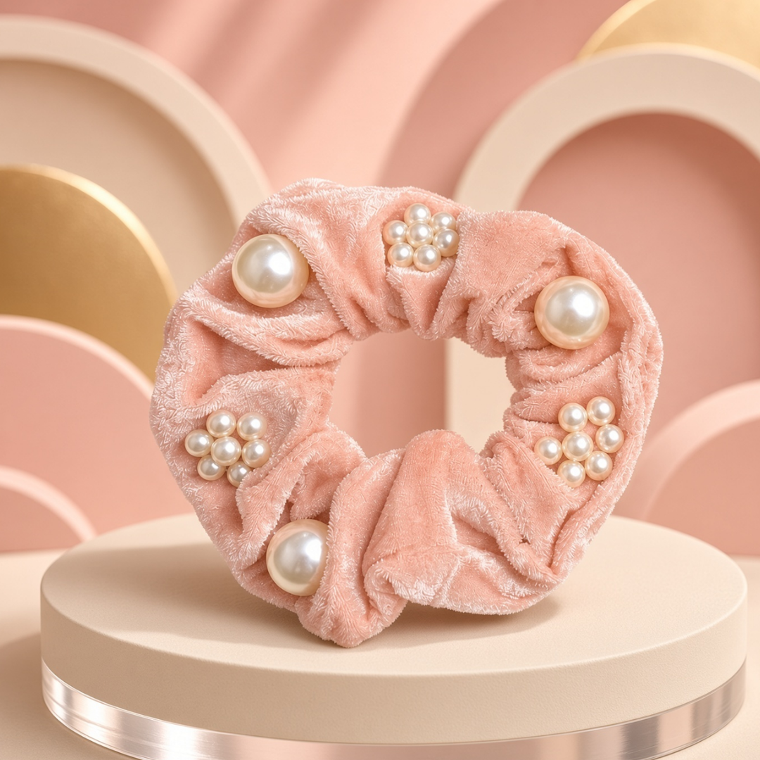 Pearl-Embellished Velvet Hair Scrunchie