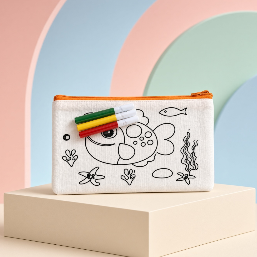 DIY Colour Your Own Pencil Pouch with sketches