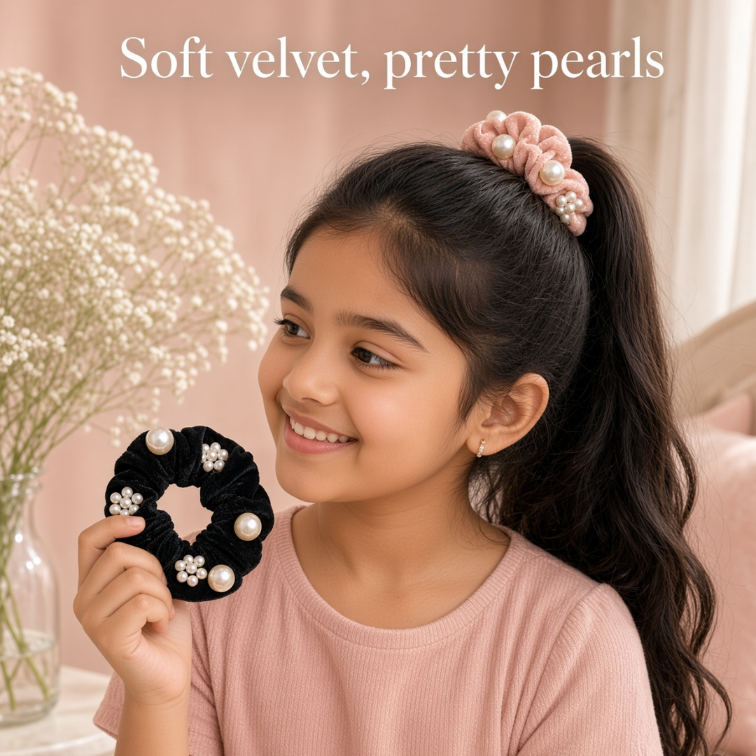 Pearl-Embellished Velvet Hair Scrunchie
