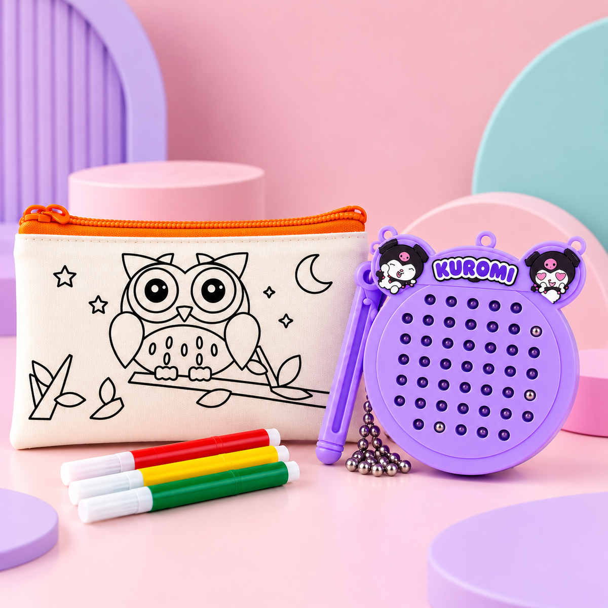 DIY Colouring Pouch & Magnetic Puzzle key chain gift Combo