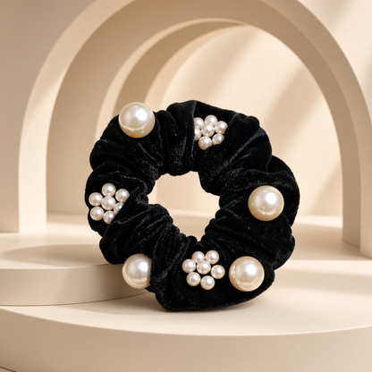 Pearl-Embellished Velvet Hair Scrunchie