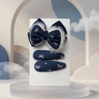 Denim Bow Hair Clip Set for Girls | 3-Piece Bow & Snap Clip Hair Accessory Set