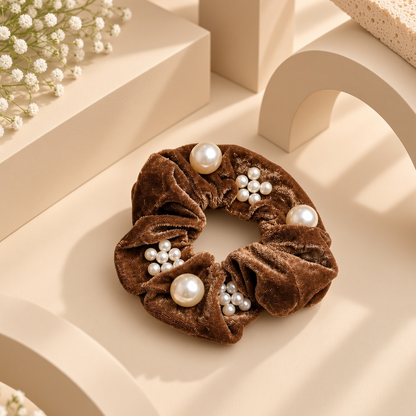 Pearl-Embellished Velvet Hair Scrunchie