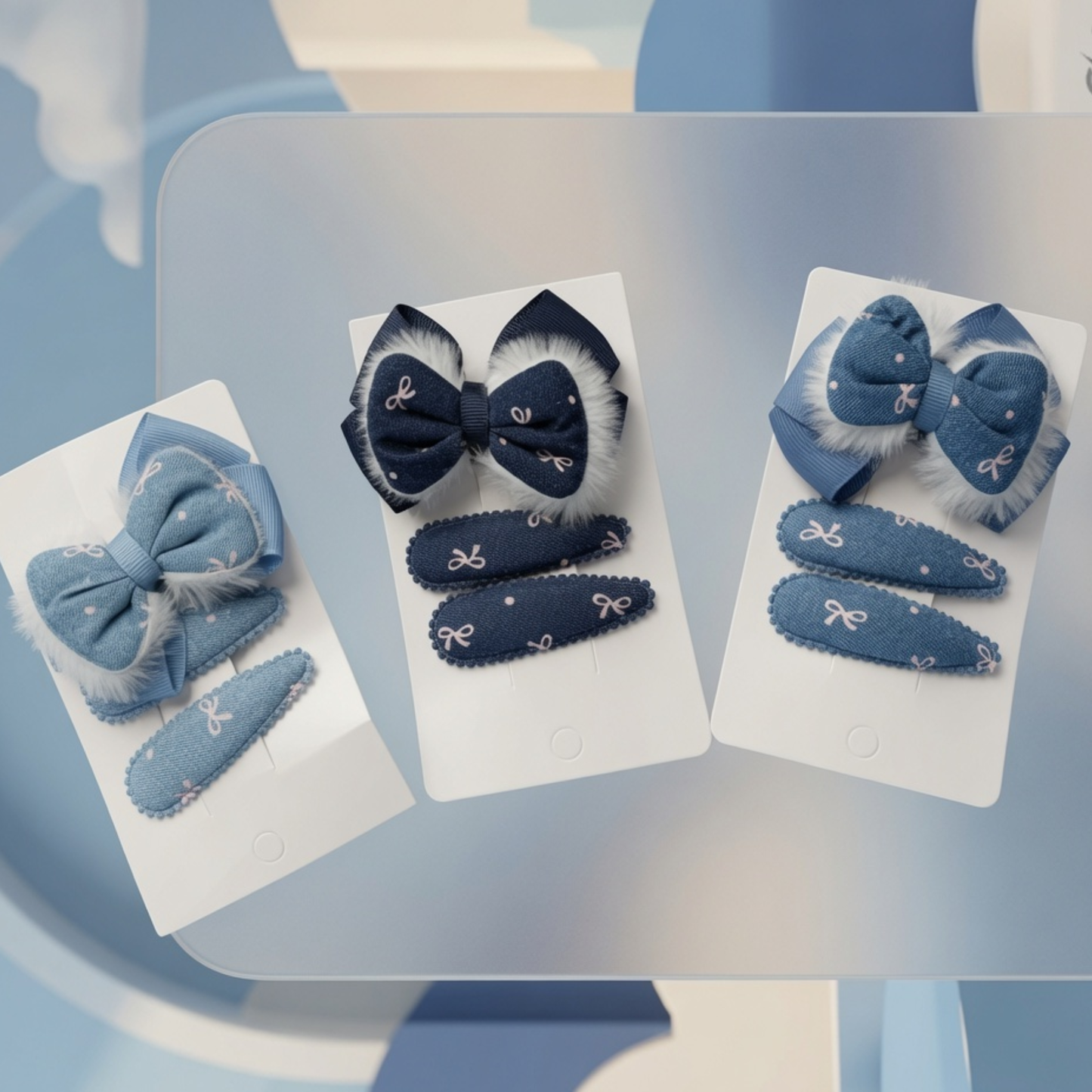 Denim Bow Hair Clip Set for Girls | 3-Piece Bow & Snap Clip Hair Accessory Set