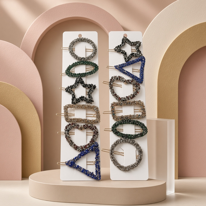 Rhinestone Geometric Hair Clips Set | Sparkle Accessories