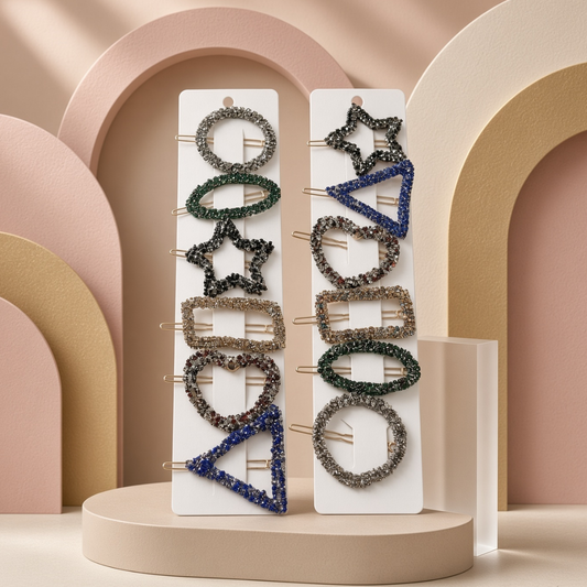 Rhinestone Geometric Hair Clips Set | Sparkle Accessories