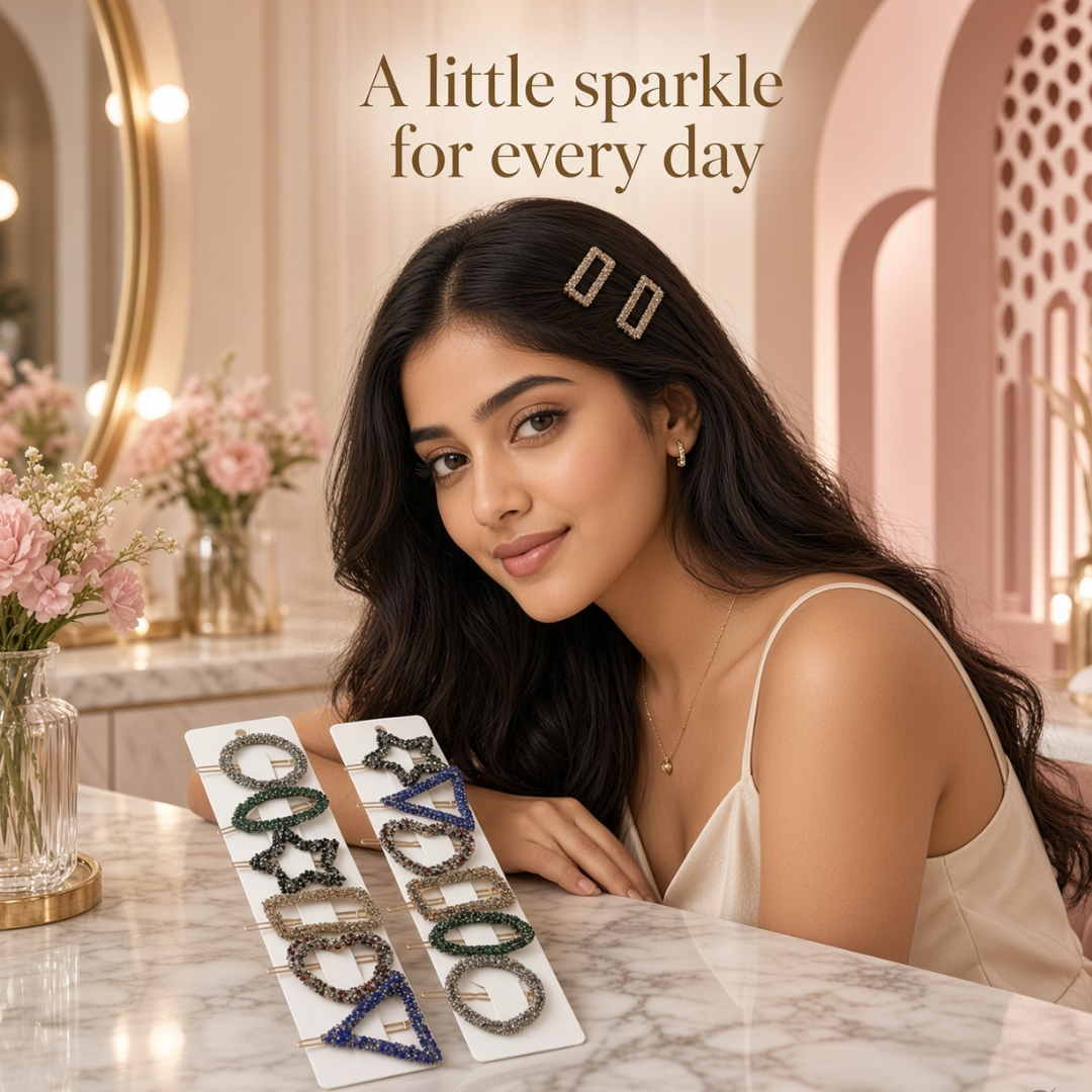 Rhinestone Geometric Hair Clips Set | Sparkle Accessories