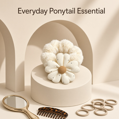Fluffy Flower Hair Scrunchie