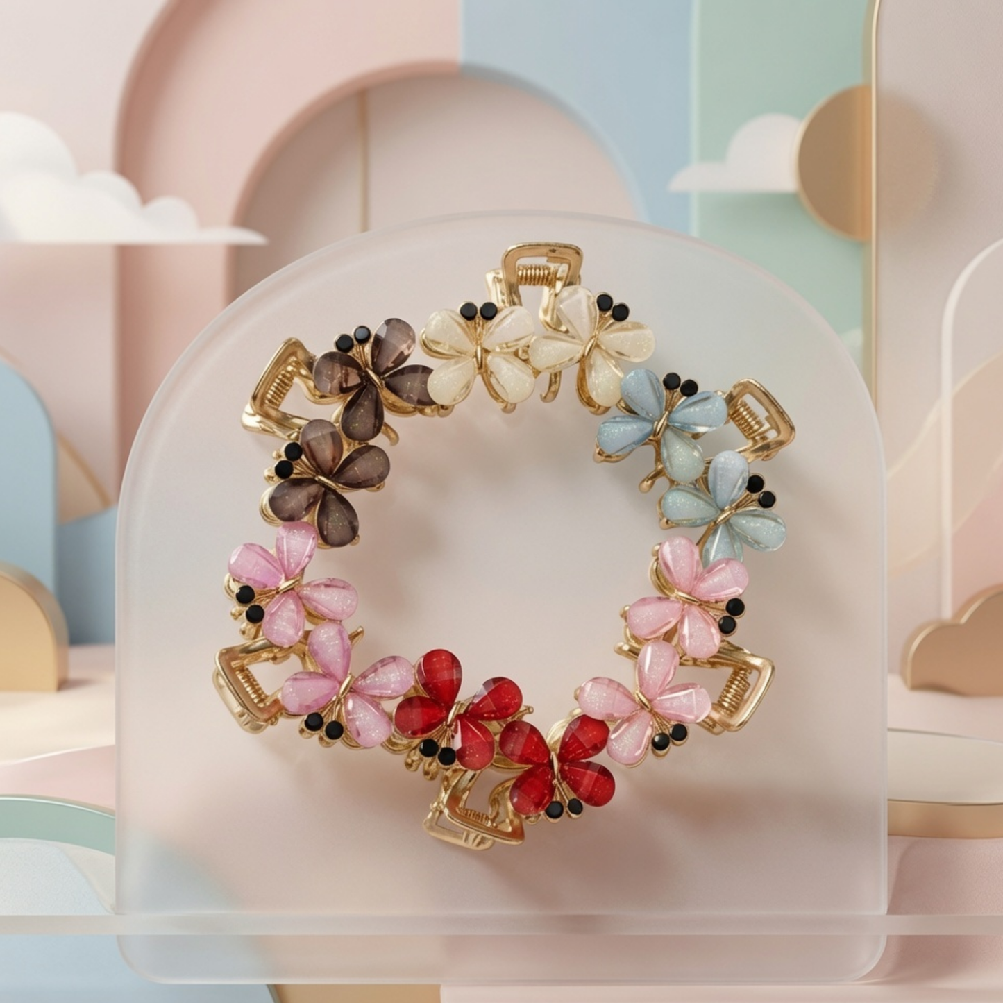 Floral Crystal Claw Hair Clip Set | 6 Colours