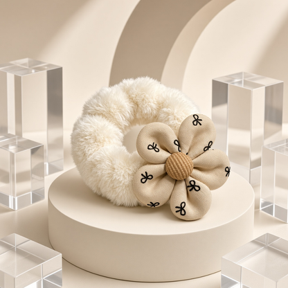 Fluffy Flower Hair Scrunchie