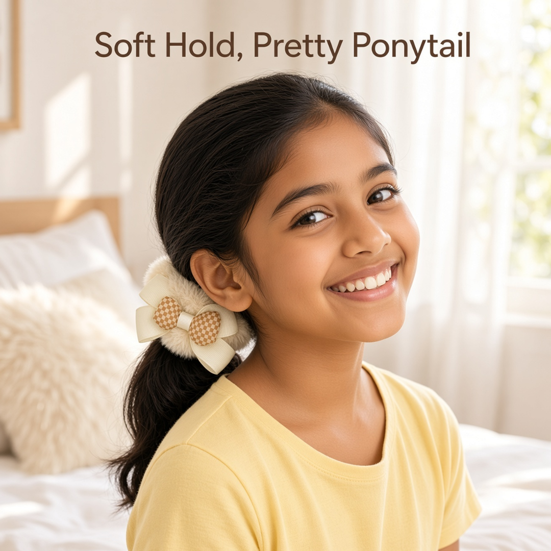 Fluffy Hair Scrunchie with Layered with Bow