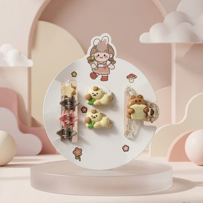 Kawaii Bear Hair Clip Set| 3D Character Snap & Claw Clips